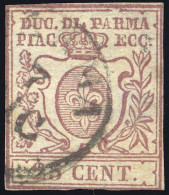 1857-59 PARMA 25 CENT. BRUNO LILLA N.10 USATO - USED - Parma