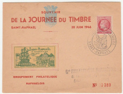 Lettre Journée Du Timbre 1946, Saint Raphaël + Vignette De L'exposition - Covers & Documents