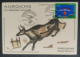 Carte Timbre N° 3250 Oblitéré Étaples 1999 Préhistoire Auroch D’après Lascaux Musée Quentovic Préhistorique Europa - 1990-1999