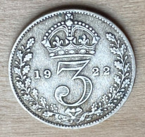 1922 Great Britain .500 Silver Coin 3 Pence,KM#813A,7263 - Altri & Non Classificati