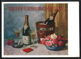 AK Kupferberg Gold, Champagnerflaschen Mit Gläsern Und Blumenvase  - Vines