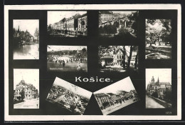 AK Kosice, Verschiedene Stadtansichten: Kirche, Schwimmbad, Strassenpartie, Ortsansicht Aus Der Vogelschau  - Slowakei
