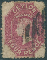 Ceylon 1865 SG52b 4d Rose QV Wmk FU (amd) - Sri Lanka (Ceilán) (1948-...)