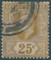Ceylon 1903 SG272 25c Bistre KEVII Crown CA Wmk FU (amd) - Sri Lanka (Ceylon) (1948-...)
