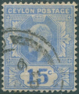 Ceylon 1903 SG271 15c Blue KEVII Crown CA Wmk #1 FU (amd) - Sri Lanka (Ceylan) (1948-...)