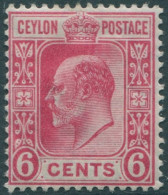 Ceylon 1908 SG291 6c Carmine KEVII Mult Crown CA Wmk #1 MH (amd) - Sri Lanka (Ceylon) (1948-...)