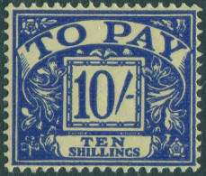 Great Britain Postage Due 1959  SGD67 10/- Blue On Yellow MLH - Ohne Zuordnung