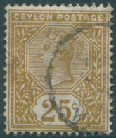 Ceylon 1886 SG198 25c Yellow-brown QV #2 FU (amd) - Sri Lanka (Ceylon) (1948-...)