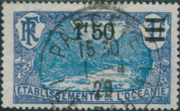 French Oceania 1916 SG70 1f.50 On 1f Light Blue And Blue Valley Of Fautaua FU - Altri & Non Classificati