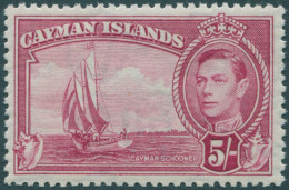 Cayman Islands 1938 SG125 5/- Red KGVI Schooner MNH - Iles Caïmans
