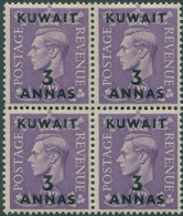 Kuwait 1948 SG69 3a On 3d Violet KGVI Block Of 4 MNH - Koweït