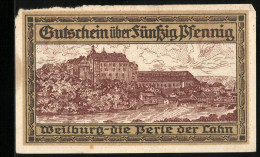 Notgeld Weilburg 1920, 50 Pfennig, Ortsansicht An Der Lahn  - [11] Emisiones Locales