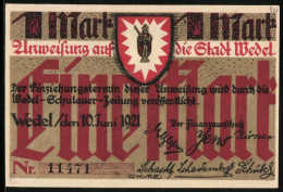 Notgeld Wedel 1921, 1 Mark, Bauer, Gärtner Und Fischer  - Lokale Ausgaben