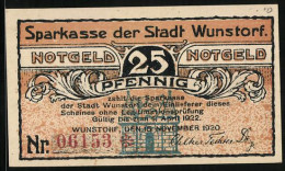 Notgeld Wunstorf 1920, 25 Pfennig, Blick Zur Stiftskirche  - Lokale Ausgaben
