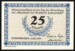 Notgeld Hohenwestedt 1921, 25 Pfennig, Arbeiter Mit Spaten  - [11] Local Banknote Issues