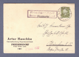 DR Postkarte - LANDPOST - Friedersdorf - Sorau (Niederlausitz) (heute  Żary, Polen) 19.12.32  (3361K-099) - Briefe U. Dokumente