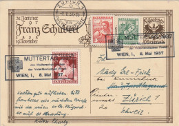 Autriche Cachet Rectangulaire Muttertag Wien Sur Entier Postal Illustré Pour La Suisse 1937 - Tarjetas