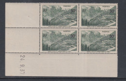 France N° 358 XX Ouverture Route Du Col De L'Iseran En Boc De 4 Coin Daté Du 24 . 9 . 37, Sans Charnière, TB - 1930-1939