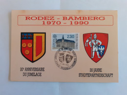 12 RODEZ CARTE PHILATELIQUE ANNIVERSAIRE DU JUMELAGE RODEZ BAMBERG - Rodez