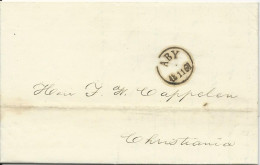 Schweden 1861, K1 ABY Auf Porto Brief  V. Klippan N. Norwegen. #3015 - Sonstige & Ohne Zuordnung