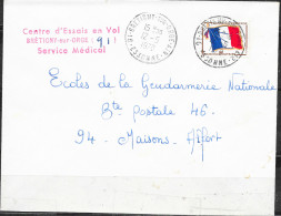 Cachet Manuel 91-Bretigny-sur-Orge-Air I2-5 I970 Sur Timbre FM Drapeau Tricolore - Poste Aérienne Militaire