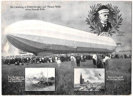 Riesen-AK Echterdingen, Zeppelin - Luftschiff Landung, Portrait Graf Zeppelin, Zeppelin über Der Stadt & Nach Explosi  - Luchtschepen