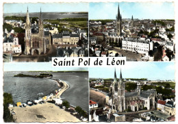 CPSM GF 29 - SAINT POL DE LEON (Finistère) - 100. L'ancienne Cathédrale, Chapelle Du Kreisker, Plage St-Anne, Place... - Saint-Pol-de-Léon