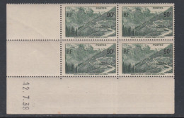 France N° 358 XX Ouverture Route Du Col De L'Iseran En Boc De 4 Coin Daté Du 12 . 2 . 38, Sans Charnière, TB, TB - 1930-1939