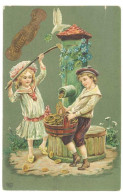 Cpa Fantaisie " Bonne Année ", Enfants Au Puits, Pièce De Monnaie / Or  ( Gaufrée ) - Anno Nuovo