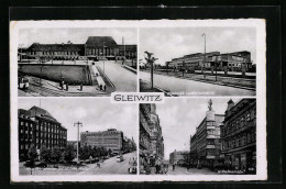 AK Gleiwitz, Landesfrauenklinik, Bahnhof, Wilhelmstrasse, Haus Oberschlesien  - Schlesien