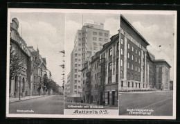 AK Kattowitz, Emmastrasse, Grünstrasse Mit Hochhaus, Regierungsgebäude Haupteingang  - Schlesien