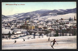 AK Mürzzuschlag, Stadt Im Winter Mit Skifahrern  - Other & Unclassified