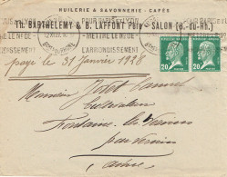 Tarifs Postaux France Du 09-08-1926 (129) Pasteur N° 172 20 C. X 2 Factures 40 C. 12-09-1927 - 1922-26 Pasteur