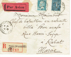 Tarifs Postaux France Du 09-08-1926 (150) Pasteur N° 181 1,50 F. + Semeuse Lignée 1,00 F. Lettre Par Avion Maroc 28-04-l - 1922-26 Pasteur