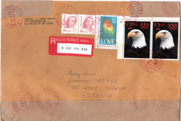 L77527 - USA - 1993 - 2@$2,90 Adler MiF A R-LpBf BLOOMINGTON, IN -> NARVA (Estland) (Klebeband Ueber Marken) - Storia Postale