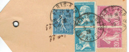 Tarifs Postaux France Du 09-08-1926 (187) Pasteur N° 181 1,50 F. X2 + Semeuse Lignée 1,00 F.+ 20 C. Colis 2100 G. 05-06- - 1922-26 Pasteur