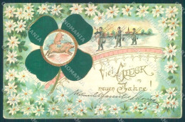 Greetings New Year Pig Four Leaf Clover Chimney Sweep Silk Relief Pc TW1729 - Other & Unclassified