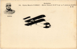 PC AVIATION PILOT AVIATOR BARRA BIPLAN MAURICE FARMAN (a54903) - Aviateurs