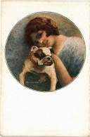 PC ARTIST SIGNED, MONESTIER, GLAMOUR LADY WITH DOG, Vintage Postcard (b53040) - Monestier, C.