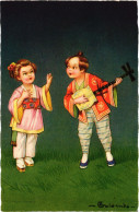 PC ARTIST SIGNED, COLOMBO, ORIENTAL CHILDREN, Vintage Postcard (b53015) - Colombo, E.