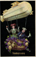 PC CPA ZEPPELIN FANTASY AVIATION SURREALISM COUPLE VINTAGE POSTCARD (b53297) - Zeppeline