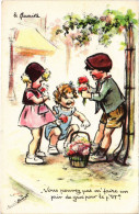 PC ARTIST SIGNED, BOURET, "ADULT" CHILDREN, Vintage Postcard (b53137) - Bouret, Germaine