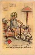 PC ARTIST SIGNED, BOURET, CHILD WITH DOG, Vintage Postcard (b53138) - Bouret, Germaine