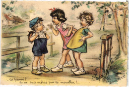 PC ARTIST SIGNED, BOURET, "ADULT" CHILDREN, Vintage Postcard (b53125) - Bouret, Germaine