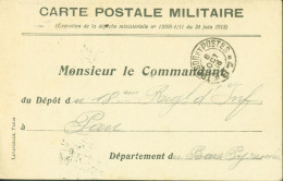 Guerre 14 Carte Postale Militaire Franchise Pour Commandant Dépôt 18e Régiment Infanterie Pau CAD Trésor & Postes SP 87 - WW I