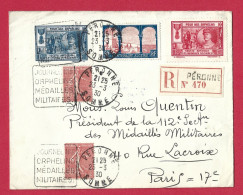 !!! LETTRE RECOMMANDÉE DE PÉRONNE POUR PARIS AVEC OBLITÉRATION DAGUIN ET VIGNETTES CORRESPONDANTES - 1921-1960: Période Moderne