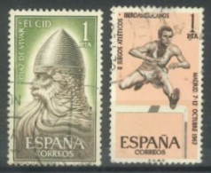 SPAIN, 1962, EL CID STATUE & HURDLER STAMPS SET OF 2, # 1121,&1129, USED. - Usados