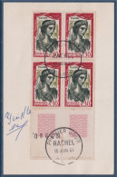 Comédiens Français "Rachel" Bloc De 4 Sur Fragment Carton 1er Jour N°1303 Oblitéré Paris 10 Juin 61 - Used Stamps