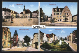AK Apolda, Stadthaus, Marktplatz, Bahnhofstrasse, Heidenberg  - Apolda