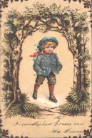 13809704 - Grusskarte Mit Junge Von 1902  Holzbrandimitation - Autres & Non Classés